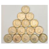 15pc 1964 Kennedy Half Dollar Silver Coins
