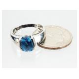 14kt White GOLD Sz 7.25 Blue Topaz Ring 4.79g