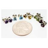 5pr Sterling Silver Multi Stone Stud Earrings