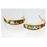 14k Plumb Gold Multi Stone J Earring Set 3.19g