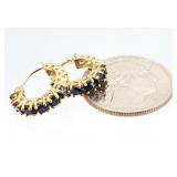 14k GOLD Blue Sapphire Hoop Earring Set 2.58g