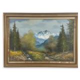 Mountain Scene Oil on Canvas Signed Illegibly