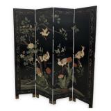 Chinese Carved Black Lacquer Wood Screen