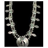 Navajo Silver & Turquoise Peyote Bird Necklace