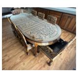 Ornate Chinese Hand Carved Wood Dining Table