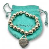 Tiffany & Co Beaded 7" Sterling Bracelet w/ Heart