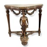 Antique Carved Figural Wood Side Corner Table