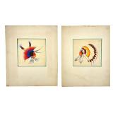 (2) Archie Blackowl Gouache On Paper