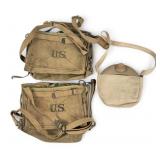 WWII Ceramic Canteen & (2) Canvas Bags