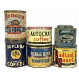 (6) Vintage Coffee Cans Including Superba