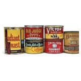 (6) Vintage Coffee Tins Including Victor