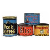 (4) Vintage Coffee Tin Cans Including Bliss