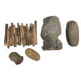 Antique Native American Tools Including Stone Head