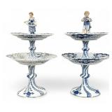 Pair of Meissen "Blue Onion" Two Tiered Dessert