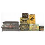 (7) Vintage Tobacco Tins & (1) Box Of Growler