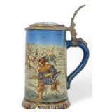 Mettlach Beer Stein 2083 With Pewter Lid