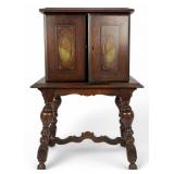 Antique Hand Painted Wood Humidor Cabinet
