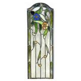 Antique Floral Stained Glass Arched Window Panel