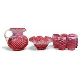 Fenton Cranberry Opalescent Hobnail Pitcher & More