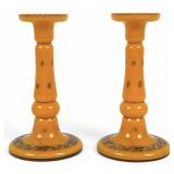 Pair of Czech Art Deco Enameled Glass Candlesticks