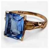 10K Yellow Gold & Blue Synthetic Stone Ring