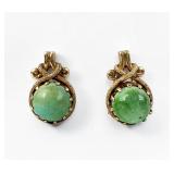 18K Yellow Gold & Green Stone Earrings