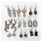 Group of (8) Sterling & Semi-Precious Stone...