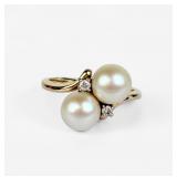 14K Yellow Gold Pearl & Diamond Ring