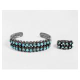 Zuni Silver & Turquoise Petit Point Cuff & Ring