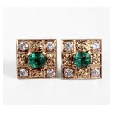 14K Gold, Emerald, & Diamond Earrings