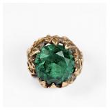 14K Yellow Gold & Green Synthetic Stone Ladies...
