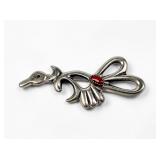 Vintage Navajo Road Runner Silver & Coral Pin