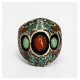 Richard Begay Turquoise & Carnelian Inlaid...