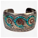 Native American Silver, Coral, & Turquoise Cuff