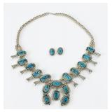 Native American Sterling & Turquoise Squash...