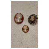 Small Cameo Pin and 2 Loose Cameos