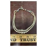 Small Double Strand Pearl and Rhinestone Necklace