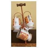 Vtg. Mug Holder and 4 Chicken Mugs