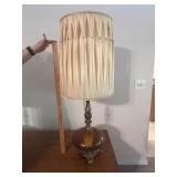 Vtg. Brass and Amber Globe Lamp with Shade