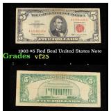 1963 $5 Red Seal United States Note Grades vf+