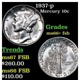 1937-p Mercury Dime 10c Grades GEM++ FSB