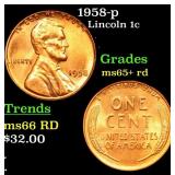 1958-p Lincoln Cent 1c Grades Gem+ Unc RD
