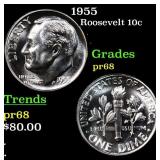 Proof 1955 Roosevelt Dime 10c Grades GEM++ Proof