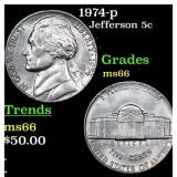 1974-p Jefferson Nickel 5c Grades GEM+ Unc