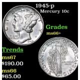 1945-p Mercury Dime 10c Grades GEM++ Unc