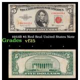 1953B $5 Red Seal United States Note Grades vf+