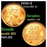 1950-d Lincoln Cent 1c Grades Gem+ Unc RD