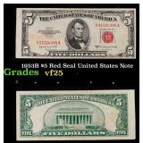 1953B $5 Red Seal United States Note Grades vf+