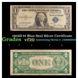 1935D $1 Blue Seal Silver Certificate Grades vf, v