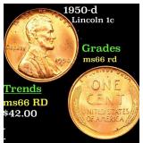 1950-d Lincoln Cent 1c Grades GEM+ Unc RD